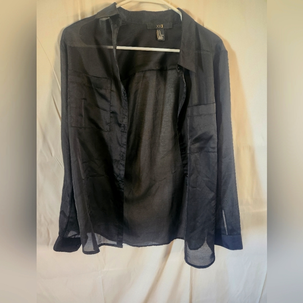 XXI women's medium sheet long sleeve black dress shirt (see through)